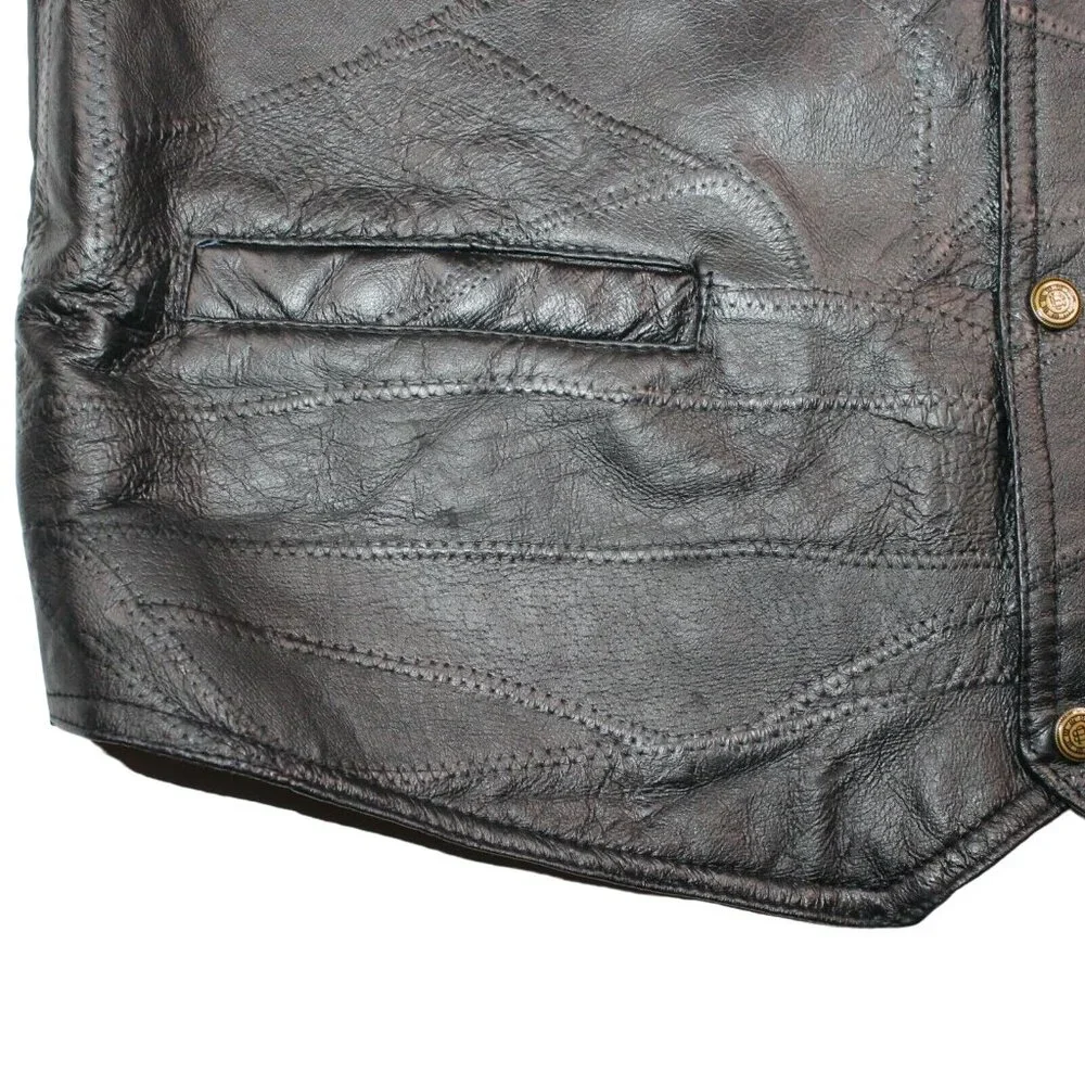 Leather Black Patchwork Motorcycle Vest WW II Embroidered Patch Veteran Military - Picture 7 of 9